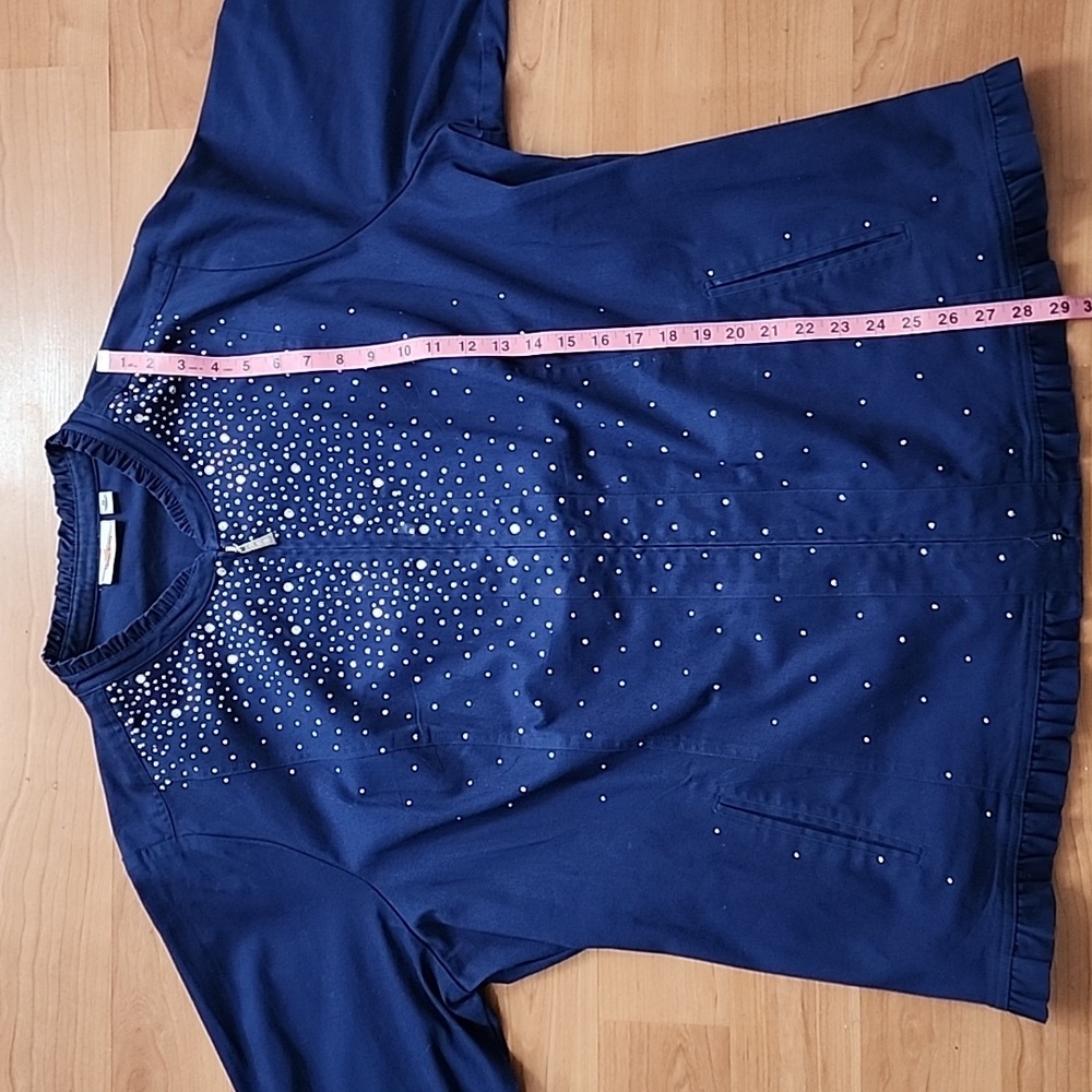Quacker Factory Sparkle Stretch Embellished Ruffle Navy Blue Jacket - Picture 3 of 13